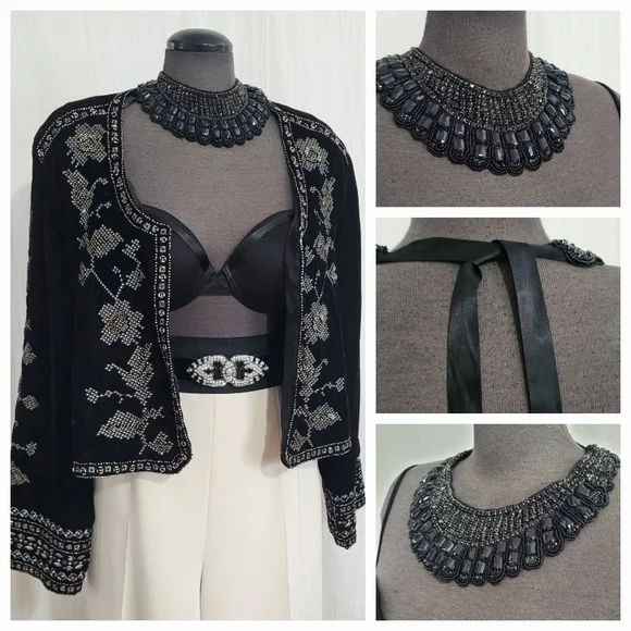 Black Beaded Collar Necklace - Picture 1 of 8